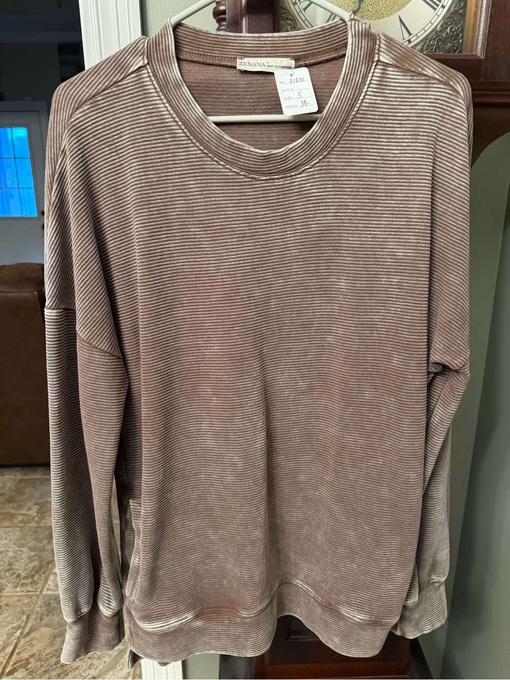 Zenana Acid-Washed Women's Ribbed Crewneck Sweatshirt - Ash Mocha